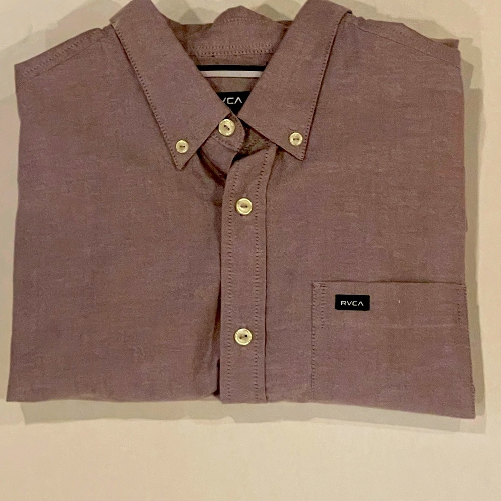 RVCA Men's Casual Button-Down Shirt in Plum